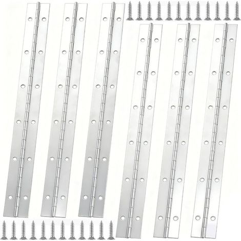 Lot de 6 charnières de piano robustes de 300 mm pour bois et acier inoxydable avec trous et vis pour porte d'armoire, porte et fenêtre (1/5)