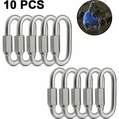 10 pièces maillon rapide fileté, mousqueton à verrouillage ovale en acier inoxydable, maillons rapides de chaîne de remorquage, connecteur de corde pour remorque, balançoire, hamacs, câble, camping