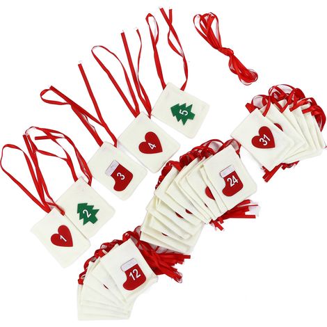 Weihnachtsgirlande aus Filz, hängender Adventskalender, Geschenktüte für Heiligabend, Weihnachtstüte (Nummern 1 bis 31) (1/5)