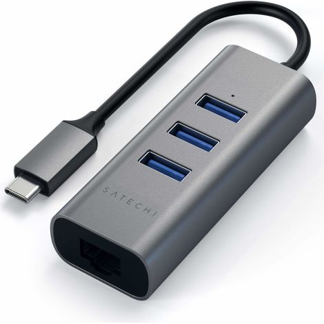 Hub de aluminio Satechi 2 en 1: Hub de aluminio para portátiles y ordenadores de sobremesa USB-C (3 puertos USB-A, Ethernet) (Gris espacial) (1/5)