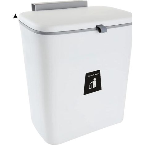 Corbeille murale de cuisine QttvbTna, couvercle coulissant, fixation au mur, blanc, 29,5x23,7x13 cm, poubelle compacte (1/5)