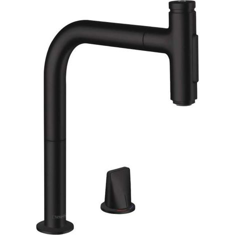 Hansgrohe M71 - Spültischarmatur M7120-H200, mit ausziehbarer Geschirrbrause, 2-Loch Montage, sBOX, schwarzmatt 73818670 (1/4)