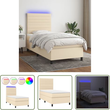 The Living Store Boxspringbett mit Matratze & LED Creme 80x200 cm Stoff - Boxspringbett - Doppelbett - Schlafsofa - Lattenrost - Bettsystem (1/5)