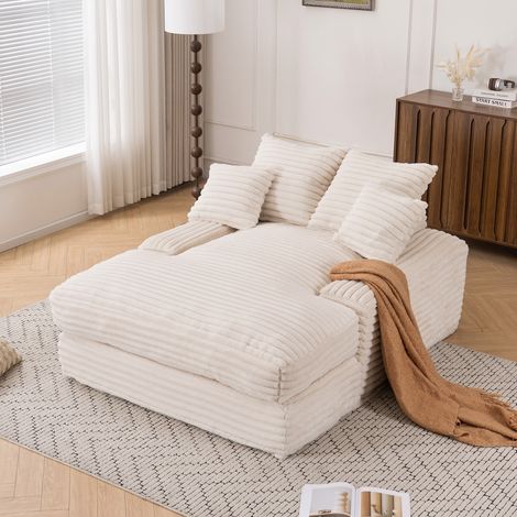Canapé corde luxe design moderne 4 coussins canapé-lit sans assemblage gain de place beige