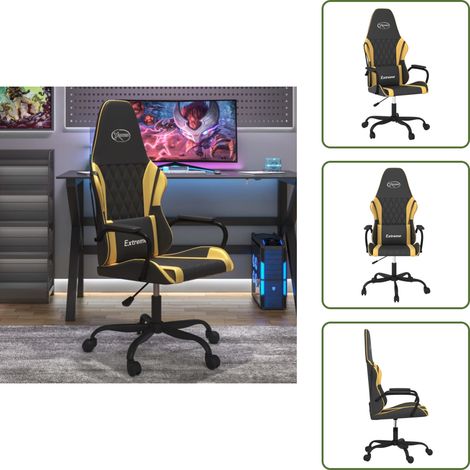 The Living Store Chaise de jeu Noir et doré Similicuir - Chaise Gaming - Fauteuil Gamer - Chaise Bureau - Chaise Confortable - Chaise Ergonomique