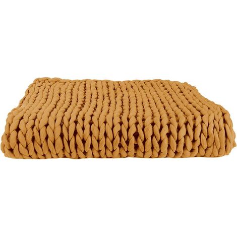 The Home Deco Factory – Plaid épais 120x150 cm – Grosse maille chunky – Couleur jaune – Effet cosy pour canapé et lit