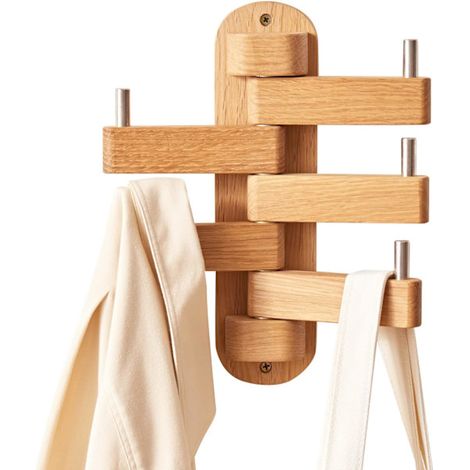 Filiyano-Porte-chapeaux en chêne, porte-chapeaux en bois pour entrée, salon, chambre, salle de bain - FF (1/5)