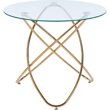 Tavolo da pranzo rotondo in vetro temperato con gambe in metallo dorato 80 x 80 cm (1/5)