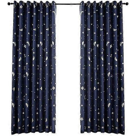 Fenstervorhänge mit Sternen- und Mondmotiv-100130 cm-navy