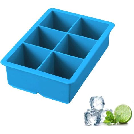 Grand bac à glaçons en silicone - 6 glaçons de 5 cm pour whisky et autres boissons, sans BPA (bleu, 1 paquet) (1/5)