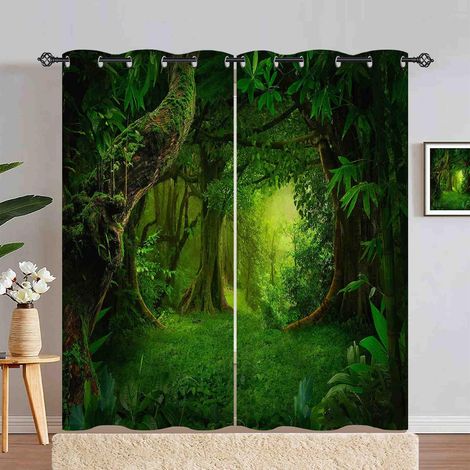 Rideau Occultant Tropical Jungle Forêt Arbre Tenture Opaque à Oeillets Draperies Intérieurs Rideau Thermique Isolant pour Maison Chambre Salon Fenetre 2 Pièces L 107 x H 180 cm - 107L X 180H cm (2 Pan (1/5)