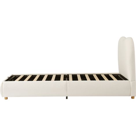 Lit enfant rembourré 90 x 200 cm avec sommier à lattes et coffre de rangement, bouclé beige (1/5)
