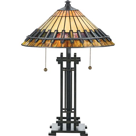 Lampada Da Scrivania Tiffany Chastain Acciaio Bronzo Vintage 2 Luci E27