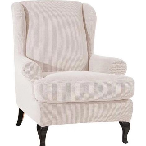 Housse de fauteuil à oreilles extensible premium (lot de 2) - Housse élégante en jacquard spandex anti-poussière - Design ajusté pour canapé, fauteuil, salon et bureau - Ajustement parfait (1/5)