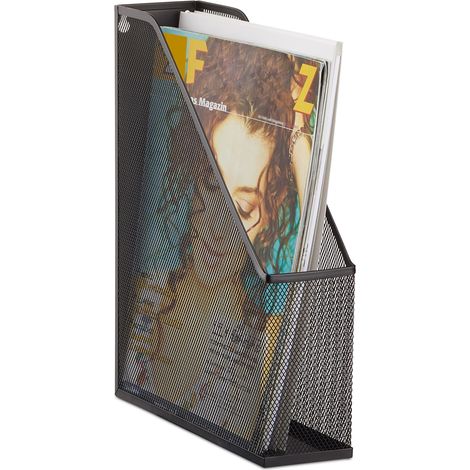 Relaxdays A4 Metal Mesh File Holder, Standing Magazine Rack, Eyelets for Mounting, Document Organiser, Black