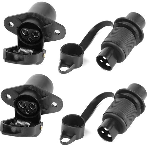 2 pièces Fiche Remorque 3broches 12v 24v et 2 pièces Prise Remorque 3broches,Fiche Attelage 3 pin Mâle pour Agricole Véhicule,Voiture Porte-vélo,Prise d'attelage,Prise 3 plots Agricole (1/5)