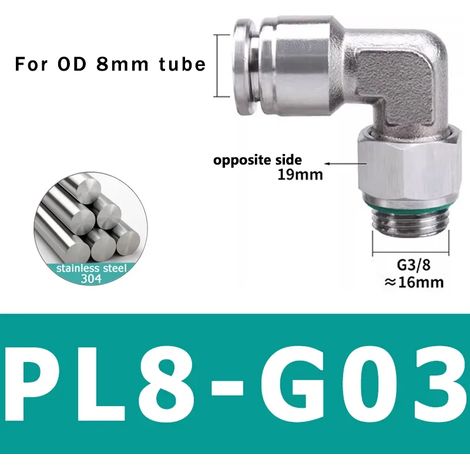 (PL8-G03 - Lot de 10) 10 raccords pneumatiques en acier inoxydable 304, connecteurs PL pour tubes d'air, raccords à dégagement rapide, diamètres 4 mm, 6 mm et 8 mm (1/5)