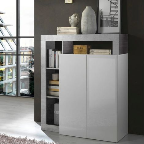 Buffet HAMBURG – Blanc laqué brillant / Béton (1/4)
