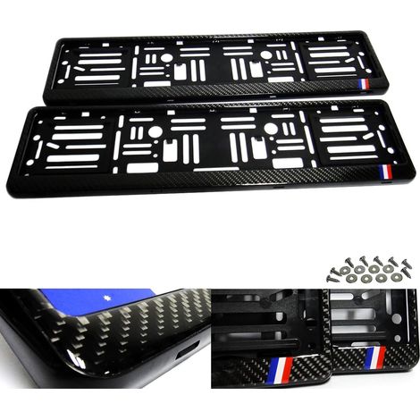 Lot de 2 Supports de Plaque d'immatriculation en Fibre de Carbone véritable Noir (1/5)