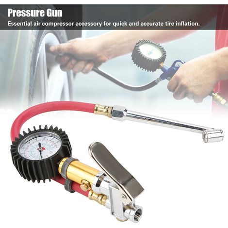 Manomètre à cadran pour pneu de moto 1/4" avec pompe de gonflage à air comprimé (1/5)