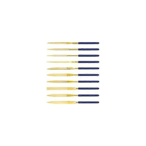 Set mit 10 Mini-Diamantfeilen, 140 mm, für die Bearbeitung von Metall, Kunststoff, Glas, Holz, Schmuckherstellung und Bildhauerei – Gold und Blau – Crezuo