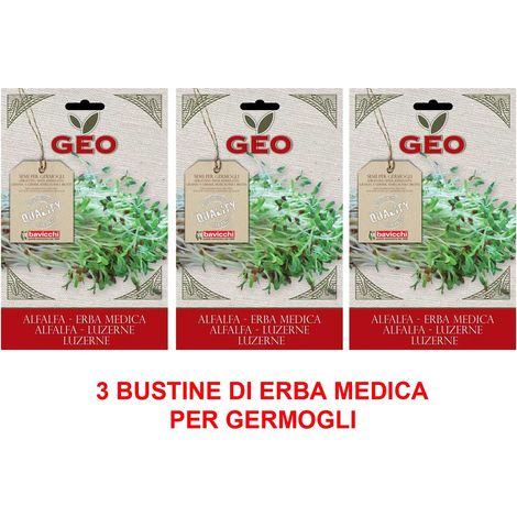 3 CONFEZIONI SEMI BIO DI ERBA MEDICA PER GERMOGLI 40GR
