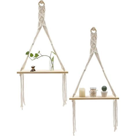 Etagere Murale Bois,Suspendue Boho Swing Support Plante Rustique Salon Chambre à Coucher, Lot de 2 (1/5)
