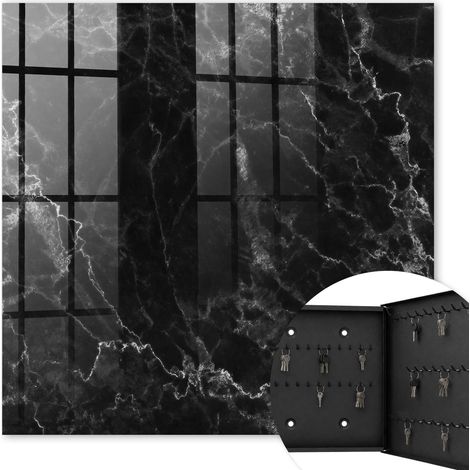 Armoire à clés - (30 cm x 30 cm) - Boîte à clés murale - Coffret de rangement pour clés - Couleur noire - Ouverture vers la droite - Pour maison et bureau - motif marbre (1/5)