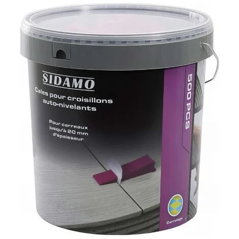 Sidamo – Seau de 500 cales pour croisillons auto-nivelants – Pour carreaux de 3 à 20 mm d'épaisseur – Cales avec stries de préhension – Fabriqué en France