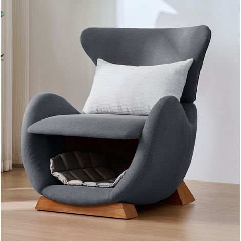 Fauteuil lounge 66x69x76 cm gris en tissu et bois avec niche intégrée pour chat ou petit chien (1/5)