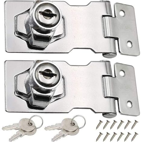 2 Pièces Moraillon Verrouillage Acier Inoxydable 80mm Loquet Porte Boucle avec Cadenas Clé pour Remise Armoire Boîte Meuble (1/4)