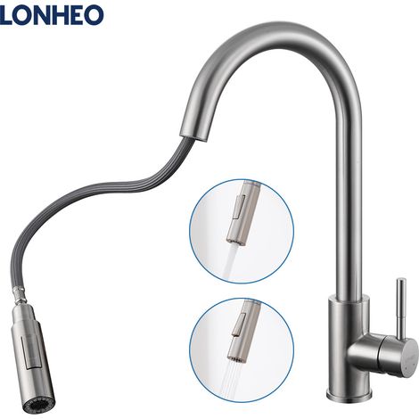 Lonheo Grifo Cocina Extraíble 50cm, Grifo de Cocina con ducha extraíble de Acero inoxidable cepillado, 360° Giratorio Fregadero Monomando Cocina para Agua Fria y Caliente (1/5)