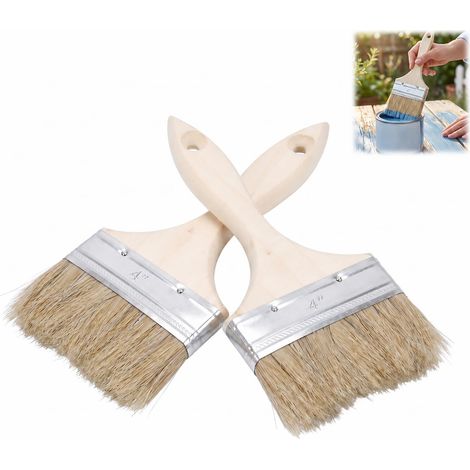 Lot de 2 Spalter Grand Format, Brosse Peinture Large Surface Pinceau Plat Spalter, Pinceau Peinture pour Bois, Vernis, Lasure, Colle, Barbecue, Poils en Porc, Largeur 96 mm (1/5)