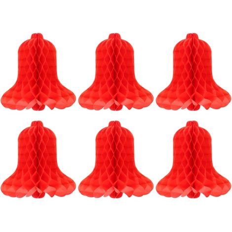 6pcs Cloches en Nid d'abeille en Papier Rouge Suspendues, Décoration Festive pour Noël et Fêtes, Accessoires Photo pour Ambiance Chaleureuse (1/5)