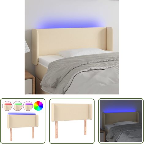 The Living Store Tête de lit à LED Crème 93x16x78/88 cm Tissu - Tête De Lit Led - Tête De Lit Moderne - Têtière De Lit - Éclairage Led - Support Lombaire (1/5)
