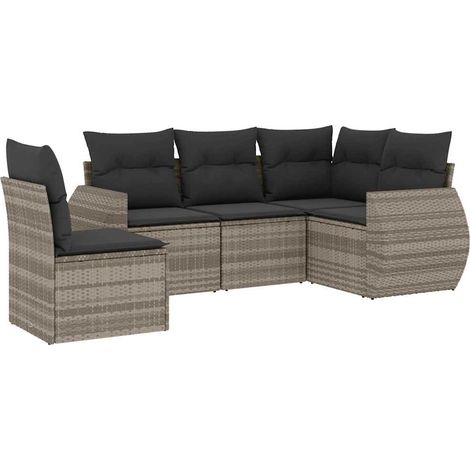 vidaXL Set Divano da Giardino 5pz con Cuscini Grigio Chiaro Polyrattan (1/5)