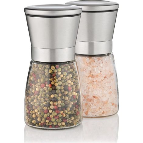 Moulin À Poivre Manuel - Céramique Haute Précision - Réglage Fin/Gras Continu - Réservoir En Verre - Convient Pour Poivre Sel Épices - Lot De 2 (1/5)