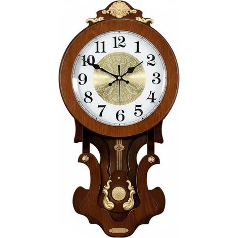 Vintage Wall Clock, Silent Pendulum, Wooden Living Room Decor with Metal Details, Durable Glass, Peaceful Movement for Elegant Interior, Suitable for Gifts, Office, Hallway, 1330QL (1/5)