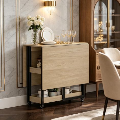 Tavolo da pranzo estensibile 133,4 x 80 x 75 cm rovere, ruote, salvaspazio - CHICFURN (1/5)