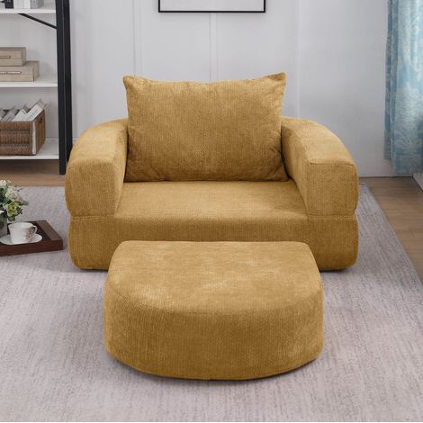 Sillón convertible plegable amarillo con reposabrazos desmontables, 1 plaza, listo para usar (1/5)