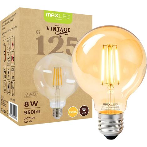 1 x Vintage LED Filament Globe Bulb E27 G125 8W Equivalent 60W Warm White 2500K 950LM 330° Angle Amber Glass LED Bulb for Chandeliers and Wall Sconces Non-Dimmable 230V (1/5)