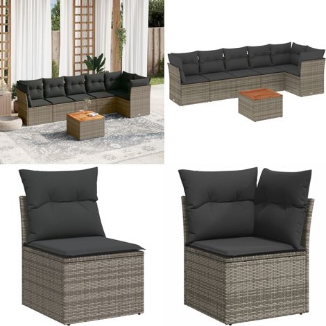7-tlg. Garten-Sofagarnitur mit Kissen Grau Poly Rattan - Gartenmöbel Set - Esszimmergarnitur - Outdoor Möbel - Lounge Sofa - Rattan Gartenmöbel - Home & Living (1/5)