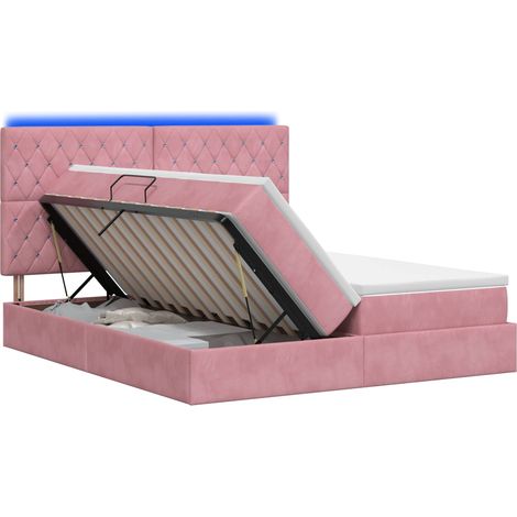 Maison Exclusive - Letto con contenitore LED e materasso Rosa 200 x 200 cm Velluto (1/5)