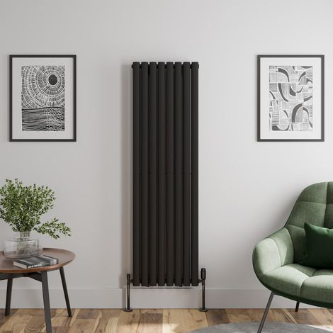 Black Oval Column Designer Radiator Vertical Horizontal 1600 x 480mm Double Panel (1/4)