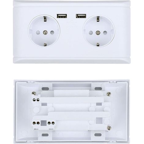 Prise murale multifonctionnelle avec fiche EU, double port USB pour charge de téléphone 250V (1/4)