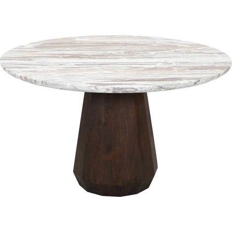 Table à manger ronde en marbre et bois style contemporain - Marbre blanc et bois foncé (1/5)