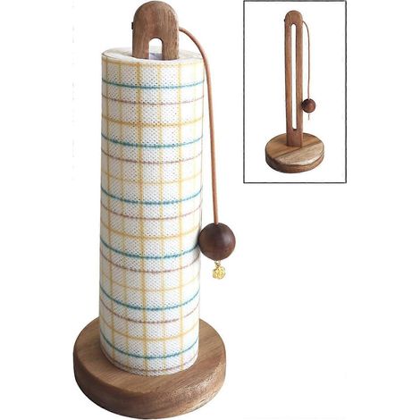 Support en bois d'acacia pour rouleau de papier essuie-tout standard et de différentes tailles, idéal pour la cuisine, la table à manger et le plan de travail. (1/5)