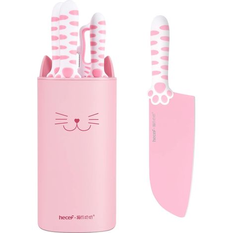 Set de Couteaux de Cuisine Rose, Manches Patte de Chat, Bloc Amovible (1/5)