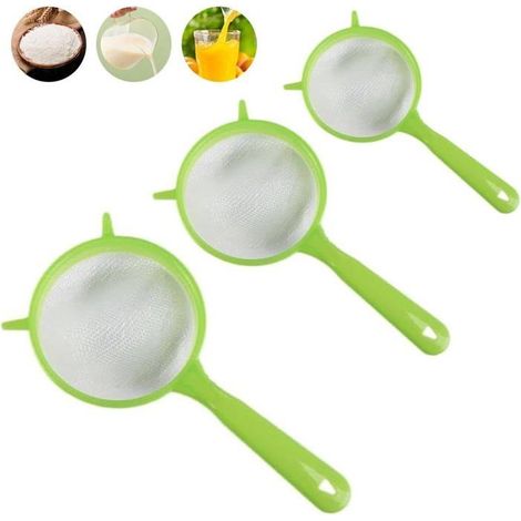 Lot de 3 tamis à mailles fines - réutilisables - avec long manche, adaptés à la cuisine, au lait de riz, à la farine. (1/5)
