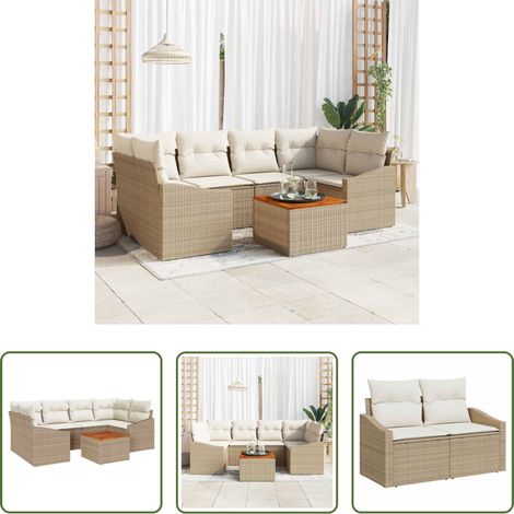 vidaXL Poly-Rattan - Gartensofa-set mit Speicher 7 pcs Beige und Creme Poly-Rattan (1/5)